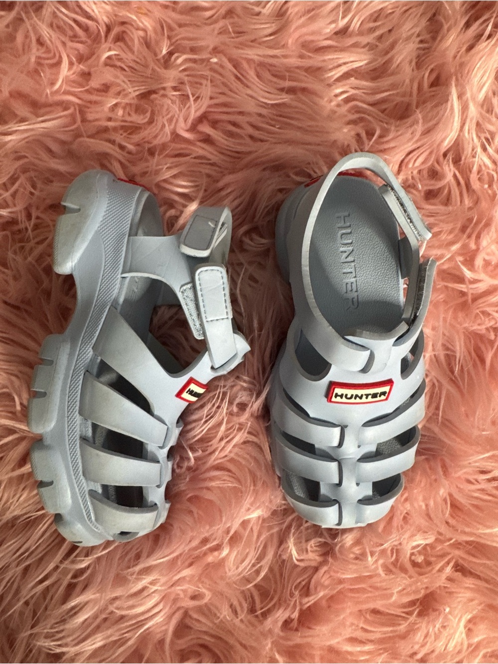 Hunter Kids blue Jelly Fisherman Sandals with Red Logo